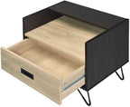 One Drawer Nightstand with Open Compartment, Oak and Black,for Small Spaces