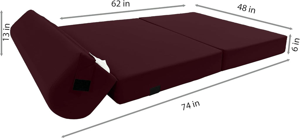 D&D Futon Furniture Sleeper Chair Folding Bed, Studio Sofa Guest Folded Mattress, High Density Foam (72 x 48 x 6, Burgundy)