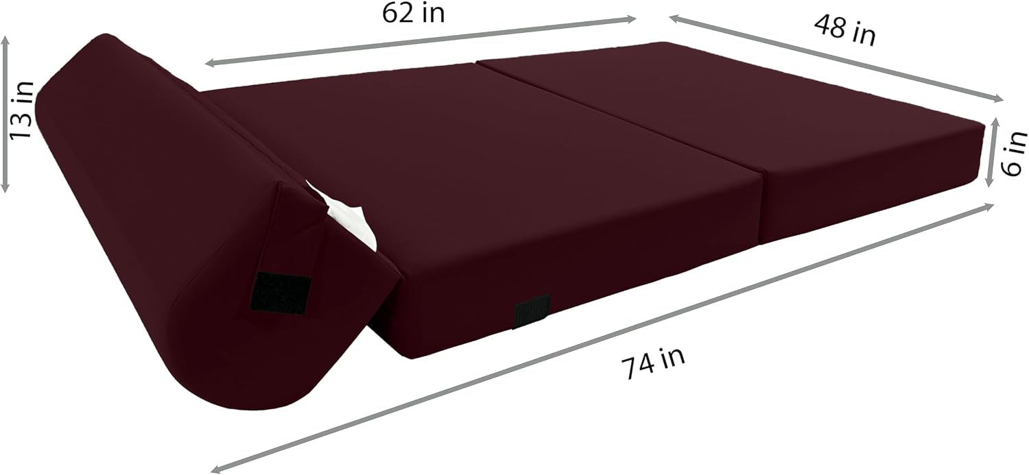 D&D Futon Furniture Sleeper Chair Folding Bed, Studio Sofa Guest Folded Mattress, High Density Foam (72 x 48 x 6, Burgundy)
