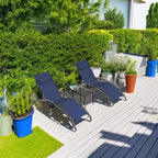 PURPLE LEAF Pool Lounge Chaise Set of 3 Outdoor Lounger Chair, Navy Blue | 2 Chaise + 1 Table, Aluminum Frame, Adjustable Headrest & 5 Recline Angles, Stackable, UV Textilene Fabric, S-Curve Backrest