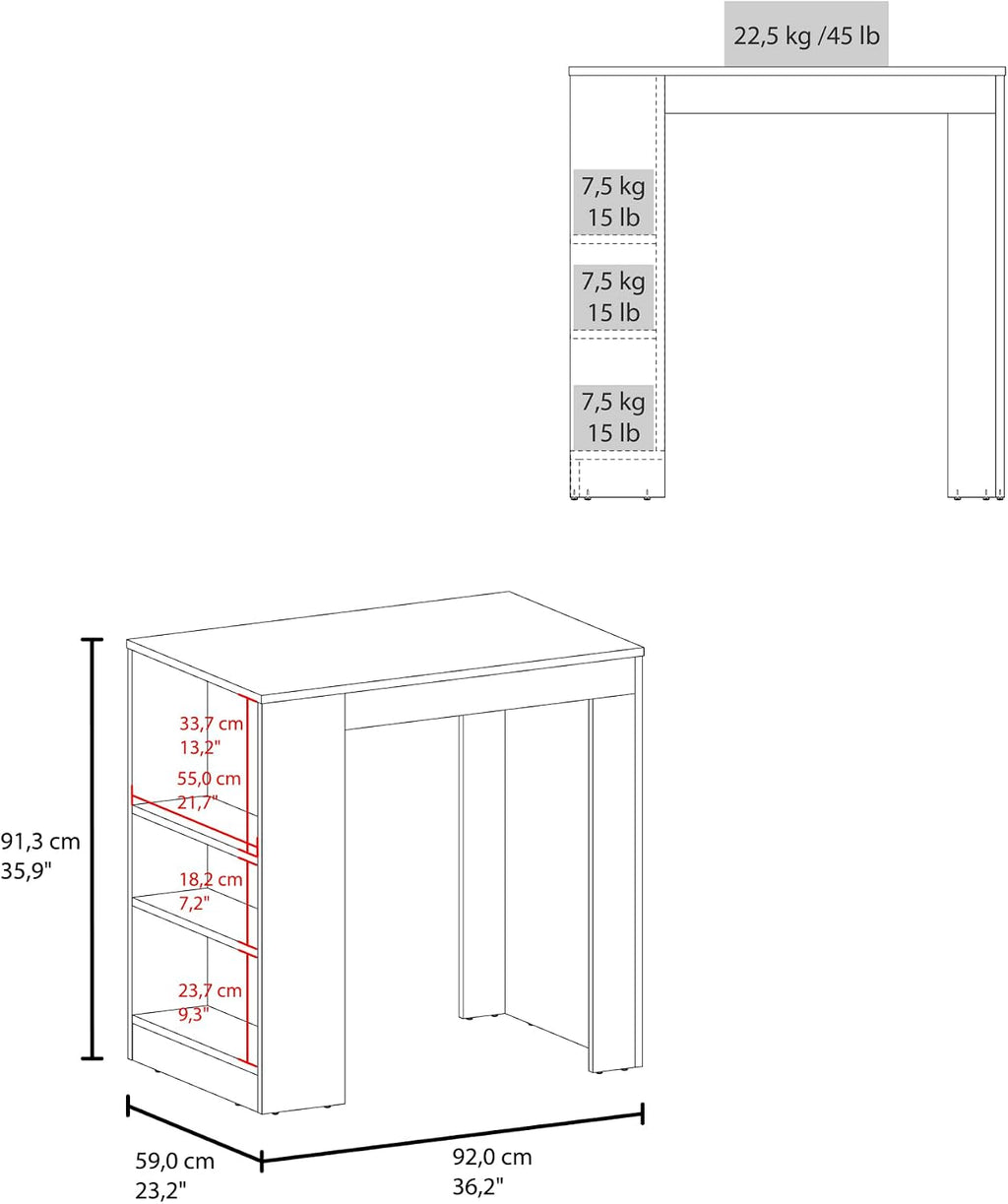 Kitchen Island with Dining Surface and Storage Shelves | Includes three accessible side shelves for kitchen storage