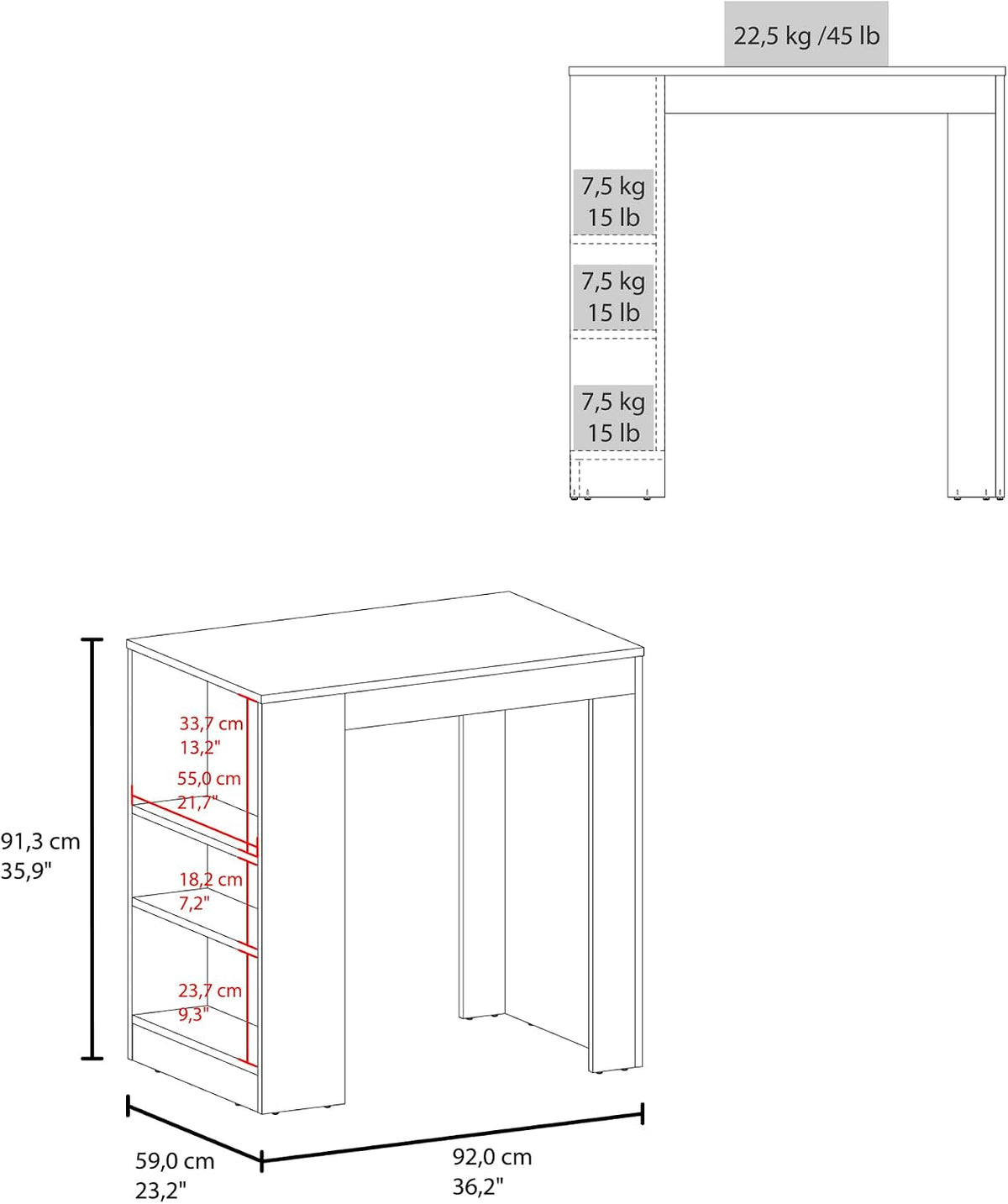 Kitchen Island with Dining Surface and Storage Shelves | Three side shelves for kitchen storage and meal prep convenience