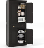 Tangkula 72" H Kitchen Pantry Cupboard Cabinet, Traditional Freestanding Large Tall Storage Cabinet with 2 Cabinets and Drawer, Adjustable Shelves, for Living Room Kitchen, 30 x 16 x 72 Inch