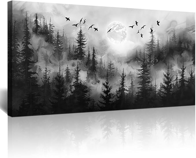 Lapremoly Forest Tree Painting for Living Room Modern Landscape Wall Art Canvas Prints Black And White Pictures Home Decor Bedroom Bathroom Office Large Wall Decor Artwork Ready To Hang Art Decor