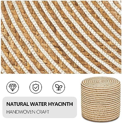 18'' Ottoman Pouf Natural Braided Poof Rustic Handweave Lounge Pouffe | Work as footrest extra guest seat vanity stool side table balcony lounge seat Ideal for living room bedroom dorm patio garden
