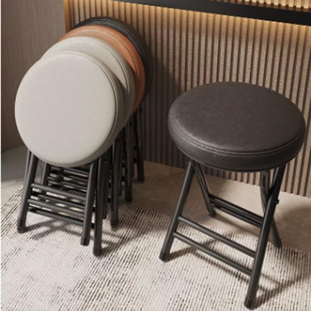 20" Home Folding Stool Collapsible Padded Bar Stool Round Kitchen Stools No Back Portable Breakfast Chairs PU Leather for Kitchen Breakfast Cafe(Orange)