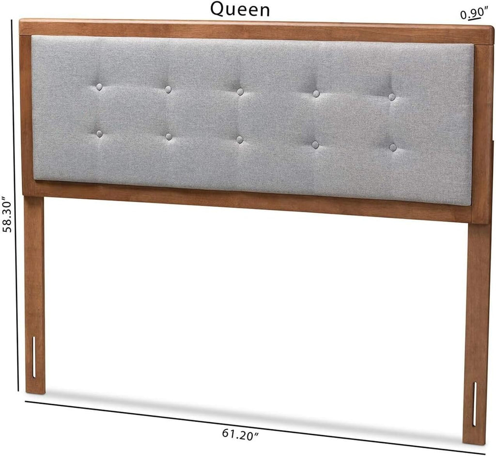 HomeStock Upholstered Headboard, Walnut Brown, Wall Mount, Mid-Century Modern Style Queen/Light Gray