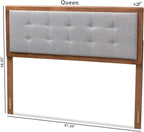 HomeStock Upholstered Headboard, Walnut Brown, Wall Mount, Mid-Century Modern Style Queen/Light Gray
