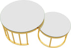 JIVOIT 2-Piece Round Nesting Coffee Table Set with Gold Metal Frame | Modern Circular Cocktail Table, Tempered Glass Tabletop, Accent Nesting Tables, Rounded Edge, Space-Saving, Living Room