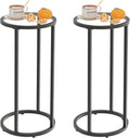 Easy Paws Round Side Table,Glass C Shaped Table,Couch End Table, Tempered Glass Snack Table with Metal Frame, Sofa Couch Bedside Table,TV Tray Table for Small Space(Black,2pcs)