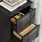 Tribesigns 4-Drawer File Filing Cabinet, Vertical Office File Cabinet,Black | Wooden Filing Cabinet for Legal/A4/Letter Size, Narrow Tall File Storage with Adjustable Hanging Rods for Home Office