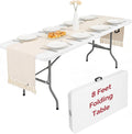 8ft Folding Table, Heavy Duty White Large Portable Foldable Table | Plastic 8 foot folding table seats 8. Rectangular with carrying handle. Indoor outdoor camping, picnic, party and banquet