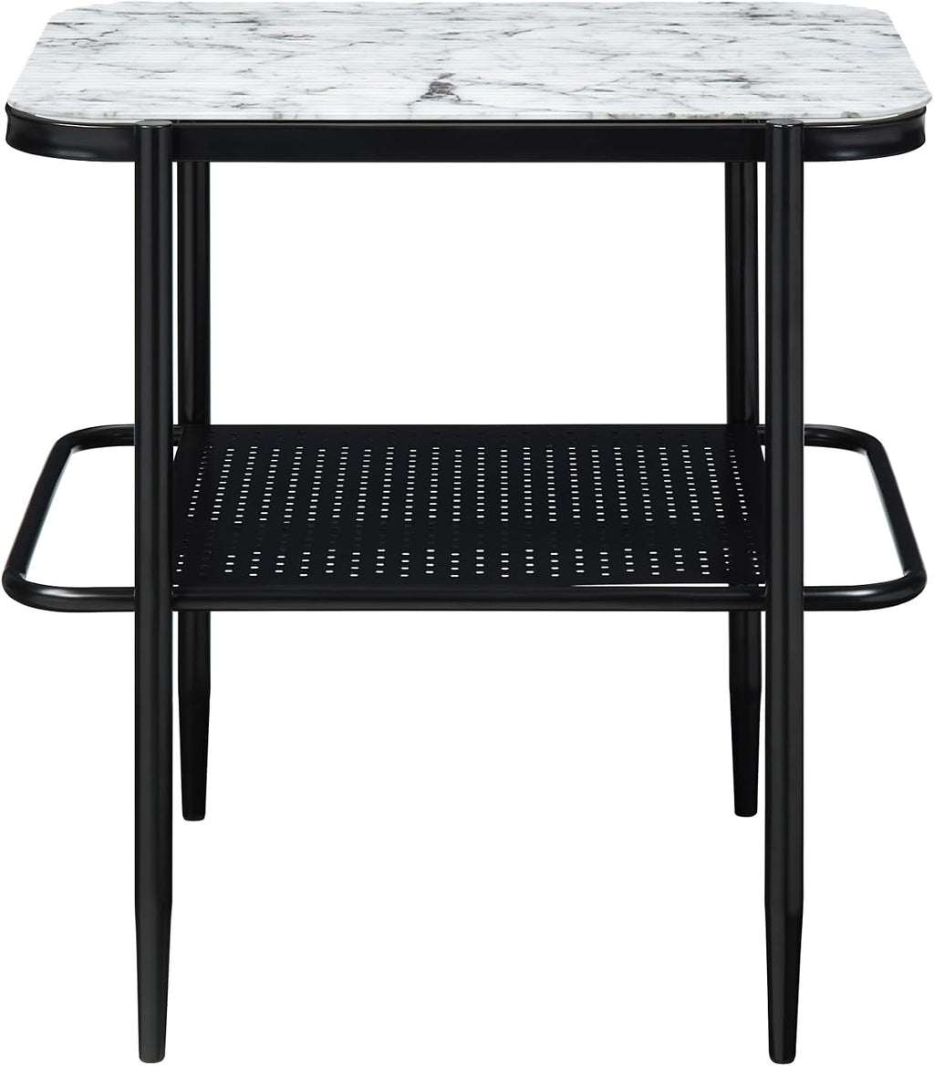 3pc Occasional Table Set with Tempered Glass and Metal Base | Includes 1 coffee table and 2 end tables with white marble print tempered glass tops