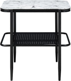 3pc Occasional Table Set with Tempered Glass and Metal Base | Includes 1 coffee table and 2 end tables with white marble print tempered glass tops