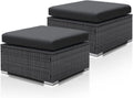 NICESOUL Modern Luxury All-Weather Outdoor Wicker Ottoman Set of 2, 500 Lbs Alloy Steel Frame Footrest, Comfortable Wide Deep Seat 2-Piece Rattan Foot Stool with Padded Cushion for Patio, Dark Gray