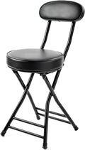 Folding Stool,Cushioned Padded Folding Bar Stool,18inch Black Height Heavy Duty Portable Chair Stool with 300lbs Capacity for Kitchen Living Room Garden Camping Fishing