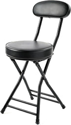 Folding Stool,Cushioned Padded Folding Bar Stool,18inch Black Height Heavy Duty Portable Chair Stool with 300lbs Capacity for Kitchen Living Room Garden Camping Fishing