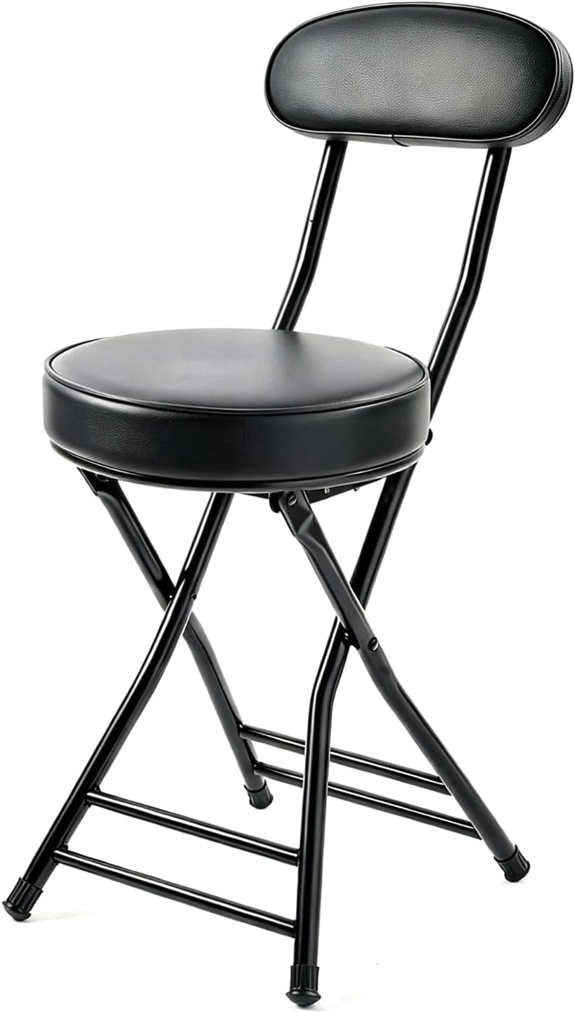 Folding Stool,Cushioned Padded Folding Bar Stool,18inch Black Height Heavy Duty Portable Chair Stool with 300lbs Capacity for Kitchen Living Room Garden Camping Fishing