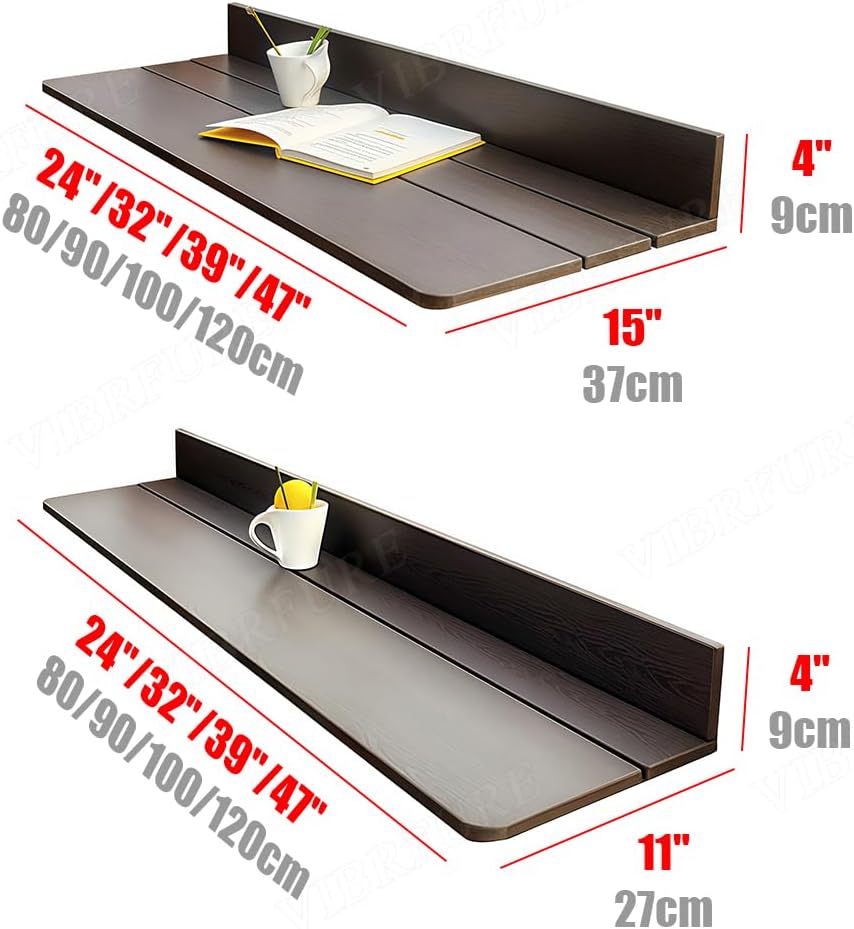 Balcony Railing Table, Folding Deck Table, Adjustable Height Hanging Desk, Easy to Disassemble (Brown, 47" L x 15" W, Wooden)