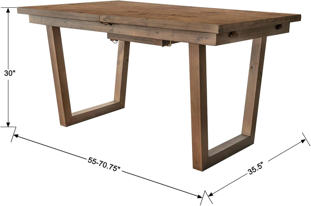 55-70.5" Extendable Dining Table Pine Expandable Dining Room Table for 4 6 8 People Large Rectangle Table Space Saving for Dining Room Living Room Home Office，Walnut