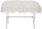 Glitzhome Ottoman Bench, White Faux Fur Ottoman Foot Rest, 25.5" L Modern Vanity Stool Chair with Acrylic Legs for Living Room Bedroom Entryway Makeup Bench End of Bed