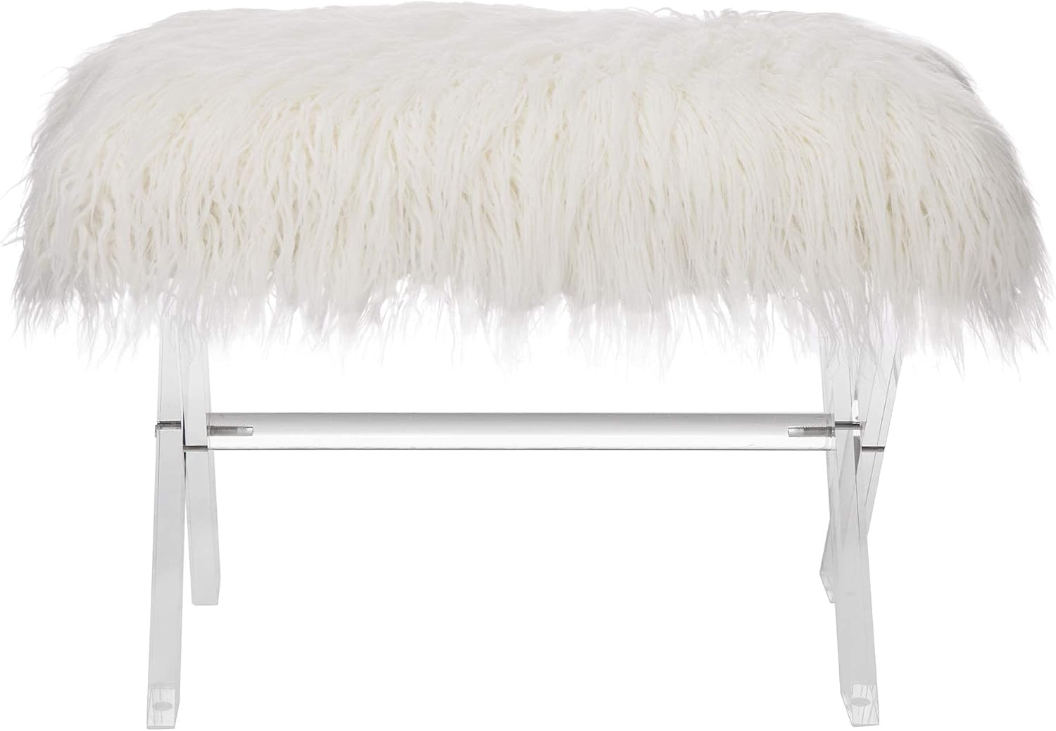 Glitzhome Ottoman Bench, White Faux Fur Ottoman Foot Rest, 25.5" L Modern Vanity Stool Chair with Acrylic Legs for Living Room Bedroom Entryway Makeup Bench End of Bed