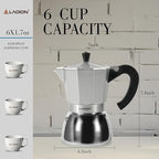 Stovetop Espresso Maker, 6Cup Moka Pot, Espresso Machine Compatible with Induction Cooktops, 300ml Stainless Steel & Aluminum Cuban Coffee Maker for Cafetera Cubana, Silver