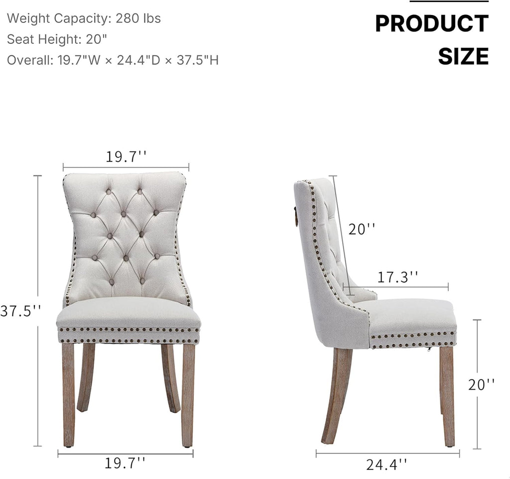 OVENTA Modern Tufted Upholstered Dining Chairs Set of 6, Beige Linen Dining Room Chair with Solid Wood Legs, Sillas de Comedor, Kitchen Chairs (Beige, Linen Set of 6)