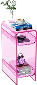 Clear Acrylic Side Table, Narrow Nightstand Bedside Table for Bedroom, Skinny Small End Table (Pink, 8.7'' x 15.7'' x 21.7")