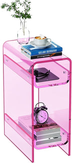 Clear Acrylic Side Table, Narrow Nightstand Bedside Table for Bedroom, Skinny Small End Table (Pink, 8.7'' x 15.7'' x 21.7")