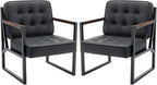 MALOL Mid Century Modern Accent Chair Set of 2, Comfy Living Room Chair, Black Leather Accent Chair, Faux Leather Reception Armchair with Metal Legs for Living Room Bedroom Reception Office, Black
