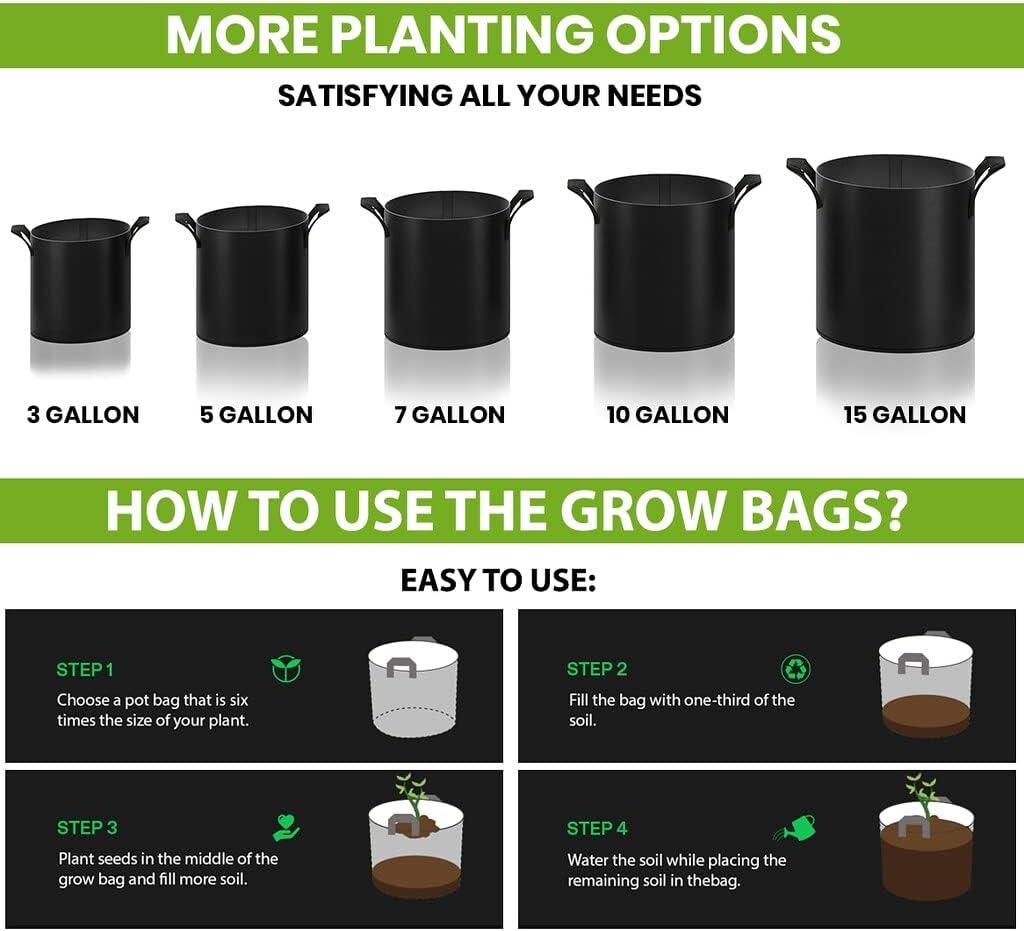 Gardenera Heavy Duty Fabric Planters - 20-Pack 3 Gallon Grow Bags with Sturdy Handles, Ideal for Indoor and Outdoor Planting