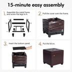 ABHENG Steel Frame Square Ottoman with Storage Antique Brown UASND63R | 17.7" x 17.7" x 17.7", Hold 660 lbs, 48L Storage Capacity, Waterproof Synthetic Leather, Removable Lid, for Dorm Living Room
