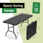 EconoHome Black 6ft Folding Table with Handle | Heavy-Duty Foldable Table | Portable Table for Indoor & Outdoor Use | Perfect for Events, Camping, Parties, Dining & More