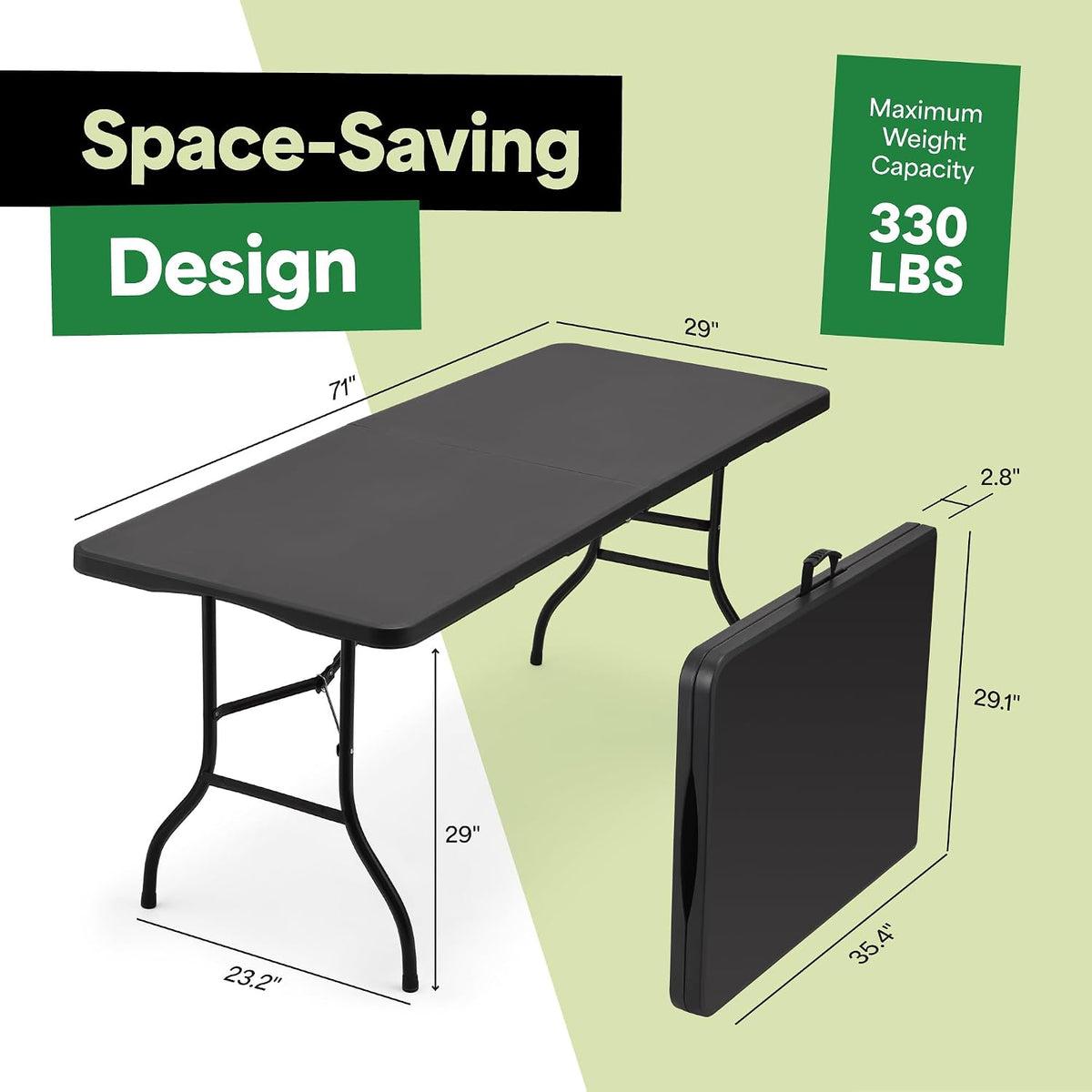 EconoHome Black 6ft Folding Table with Handle | Heavy-Duty Foldable Table | Portable Table for Indoor & Outdoor Use | Perfect for Events, Camping, Parties, Dining & More