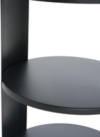 GDFStudio 3-Tier Modern Round Side Table with Sliding Door Storage, Pre-Assembled Matte Black Metal End Table for Living Room or Office – Space-Saving Cylindrical Design with Open Shelves