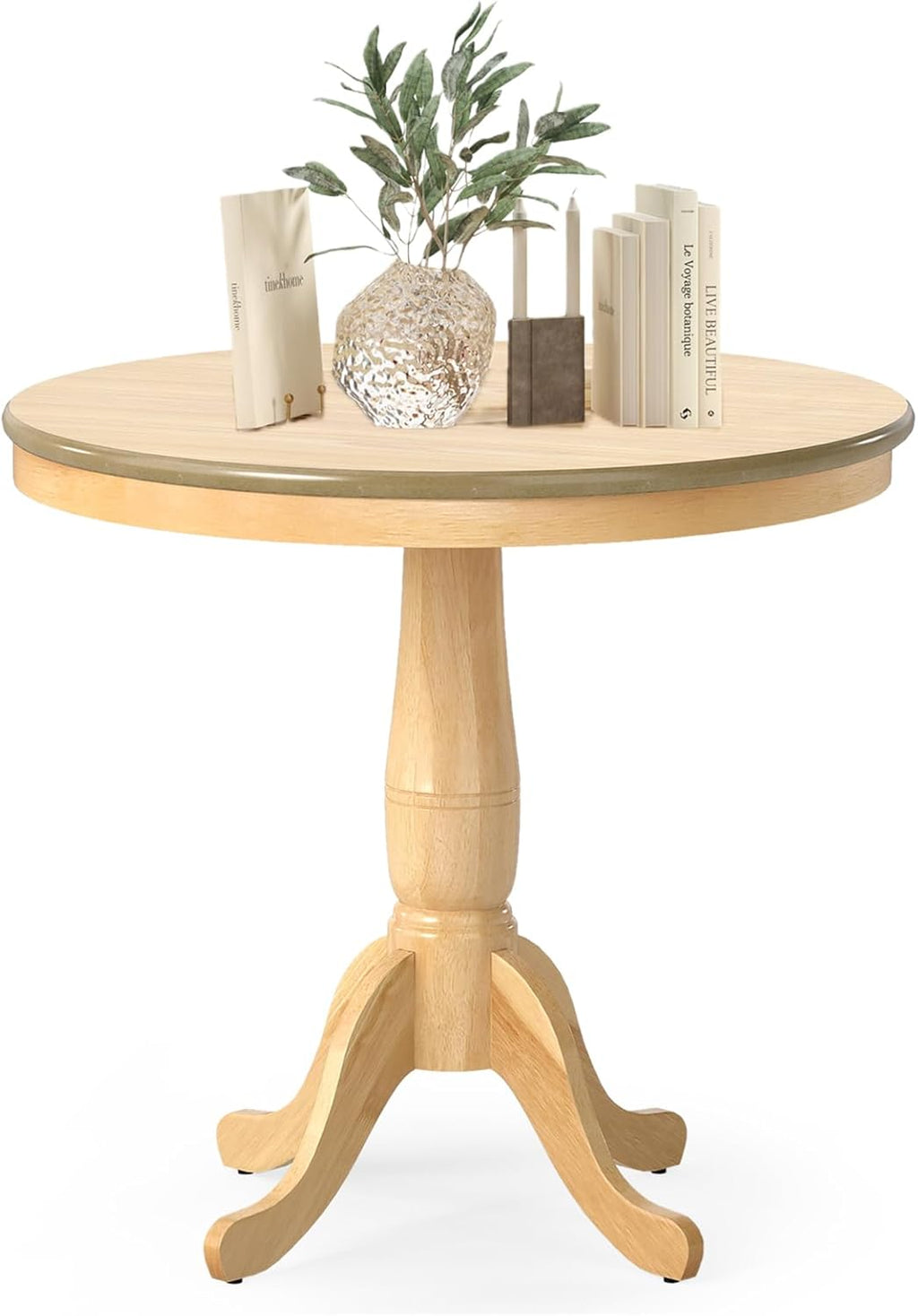 Round Dining Table, 32" D X 30" H Wooden Kitchen Table with Pedestal Base, Traditional Bistro Table for 2 to 4 People, Leisure Coffee Table for Home, Bar, Restaurant, Natural