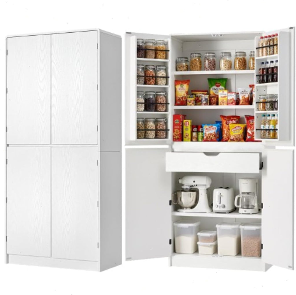 72" Kitchen Pantry Storage Cabinet with Doors and Shelves, Wood Farmhouse Pantry Storage with Barn Doors for Kitchen, Dining Room, Living Room