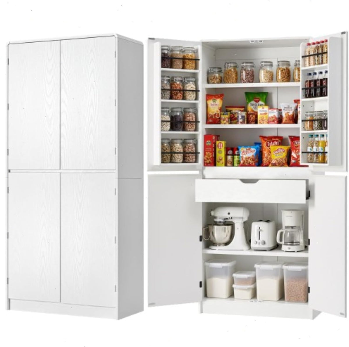 72" Kitchen Pantry Storage Cabinet with Doors and Shelves, Wood Farmhouse Pantry Storage with Barn Doors for Kitchen, Dining Room, Living Room