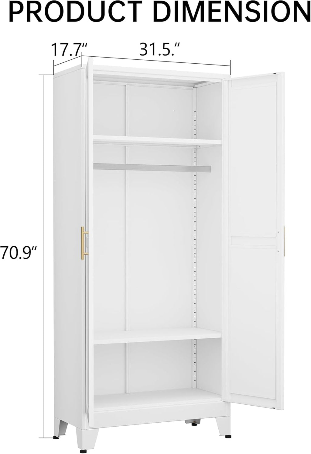Metal Armoire Wardrobe Closet Storage Cabinet with Hanging Rod,71'' Metal Wardrobe Cabinet with 2 Doors and 2 Adjustable Shelves for Bedroom, Laundry Room, Cloak Room