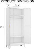 Metal Armoire Wardrobe Closet Storage Cabinet with Hanging Rod,71'' Metal Wardrobe Cabinet with 2 Doors and 2 Adjustable Shelves for Bedroom, Laundry Room, Cloak Room