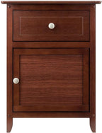 Wood Eugene Accent Table Walnut Finish Compact Side Table with Drawer and Cabinet Solid and Composite Wood Ideal for Bedroom Living Room or Entryway Storage