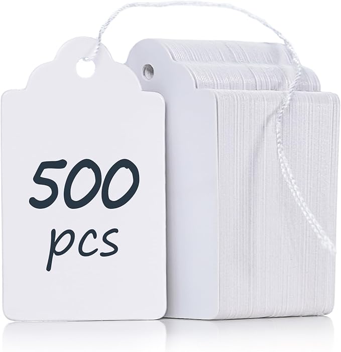 Uniclife 500 Pcs Writable Price Labels 1.8 Inch White Marking Tags with Strings, 1.8" x 1.05"