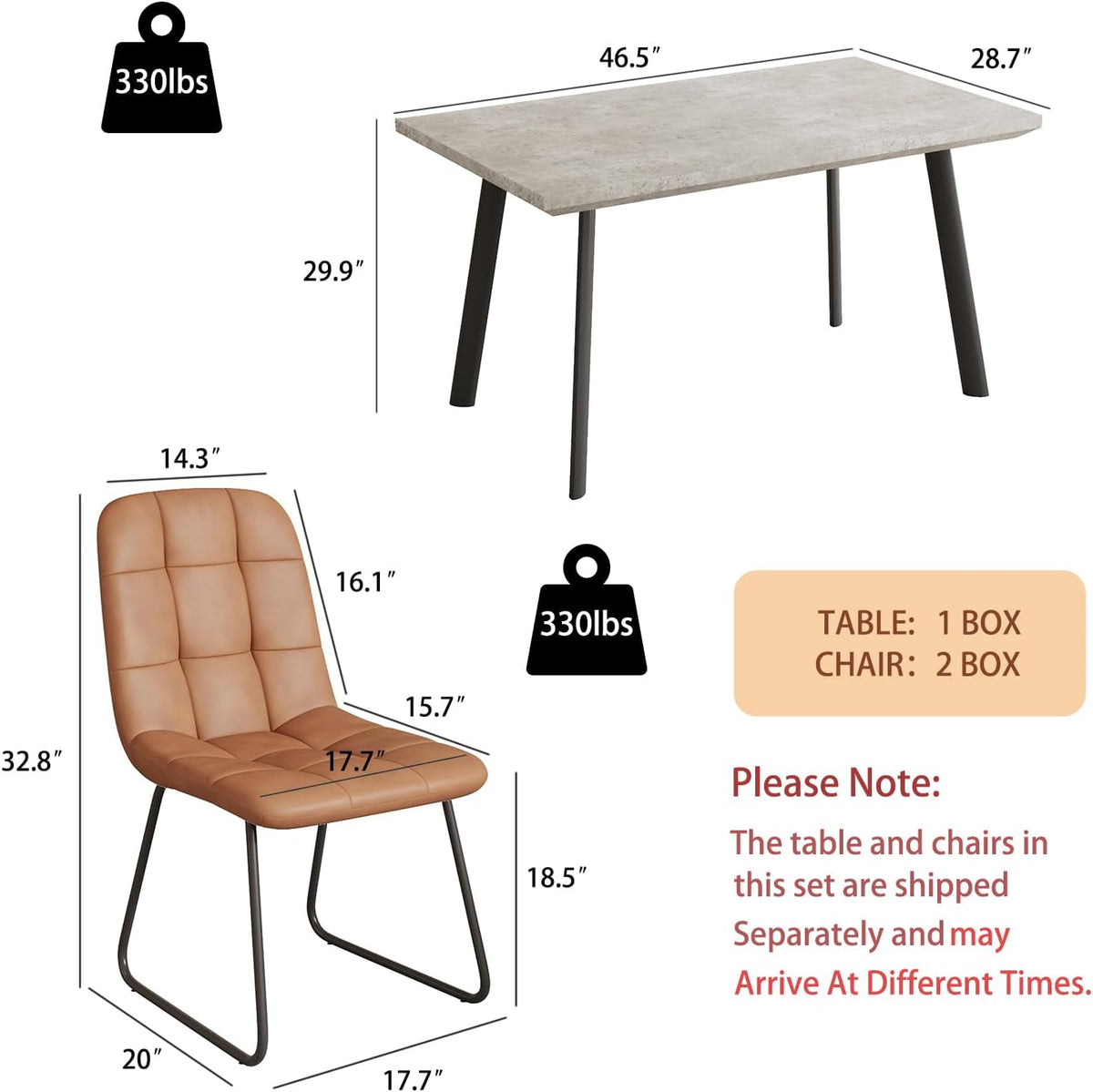 ZckyCine 46.5" Modern Grey Dining Table Set for Small Spaces, 5-Piece Set with Rectangular Table & 4 Padded Leather Chairs, Compact, Sturdy & Easy to Assemble (Table + 4 Brown Dining Chairs, 46.5")