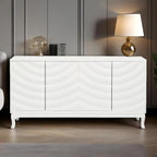 LKTART 59.84" Sideboard Buffet Storage Cabinet for Dining Room, Wavy Pattern Fluted Console Table Pressed Spring 4 Doors Cabinet Sideboard for Living Room Kitchen Hallway Entryway (White)
