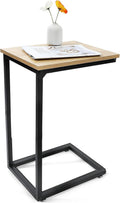 Cabilock C Shaped End Table, Side Table for Couch with Storage, Space-Saving Couch Desk for Living Room, Bedroom, Home Office, Small Spaces, Brown, Carbon Steel and Wood