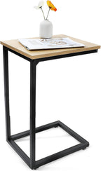 Cabilock C Shaped End Table, Side Table for Couch with Storage, Space-Saving Couch Desk for Living Room, Bedroom, Home Office, Small Spaces, Brown, Carbon Steel and Wood