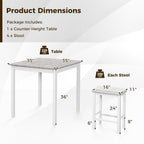 Tangkula 5-Piece Counter-Height Bar Table Set, Faux Marble Square Table & 4 PVC Leather Bar Stools w/Rubber Wood Legs, Modern Dining Set for Kitchen, Breakfast Nook & Small Spaces (White)