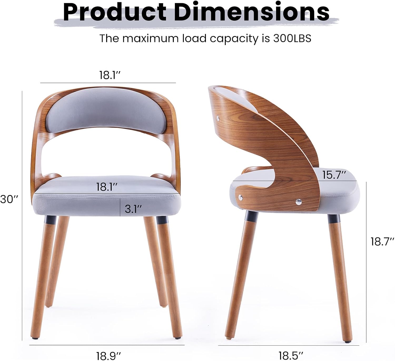 Farini Wood Dining Chairs, Set of 4 Modern Upholstered Dining Chairs with Curved Backrest for Kitchen, Dining Room, Living Room, Khaki
