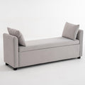 Storage Bench for Bedroom, 55" End of Bed Bench for King Size Bed, Modern Upholstered Long Ottoman Bench with Arms and 2 Pillows for Living Room/Entryway (Grey)